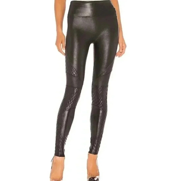 Spanx Faux Leather Quilted Leggings Size M Black - Picture 8 of 10